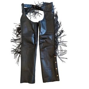 Jamin Leather Black Fringe Motorcycle Chaps Mens Medium Biker Riding Gear